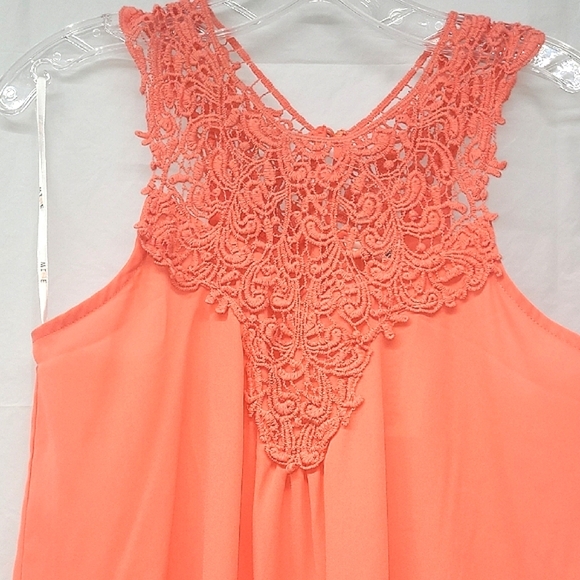 Coral Lace Tank Top Flowy Crew Neck Sleeveless Salmon Peach NEW Boho - Picture 8 of 10